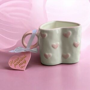 NEW Sunday Morning Ceramics Pink White Heart Shaped Mug Valentine's Day Love